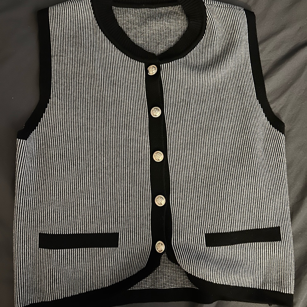 SHEIN Black and White Striped Vest Top